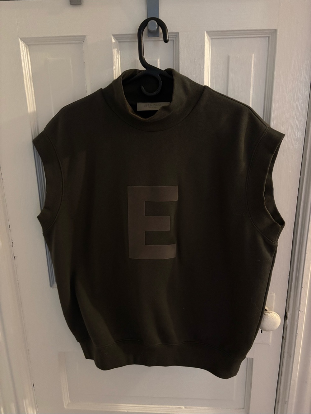 Fear of God Essentials Dark Olive Green Mock Neck Sleeveless Sweatshirt